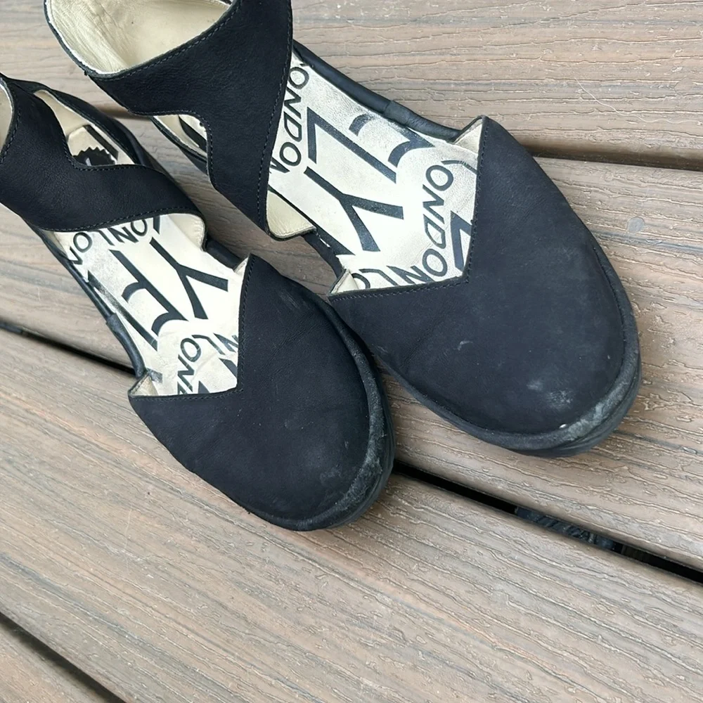 Fly London Black Wedge Sandals